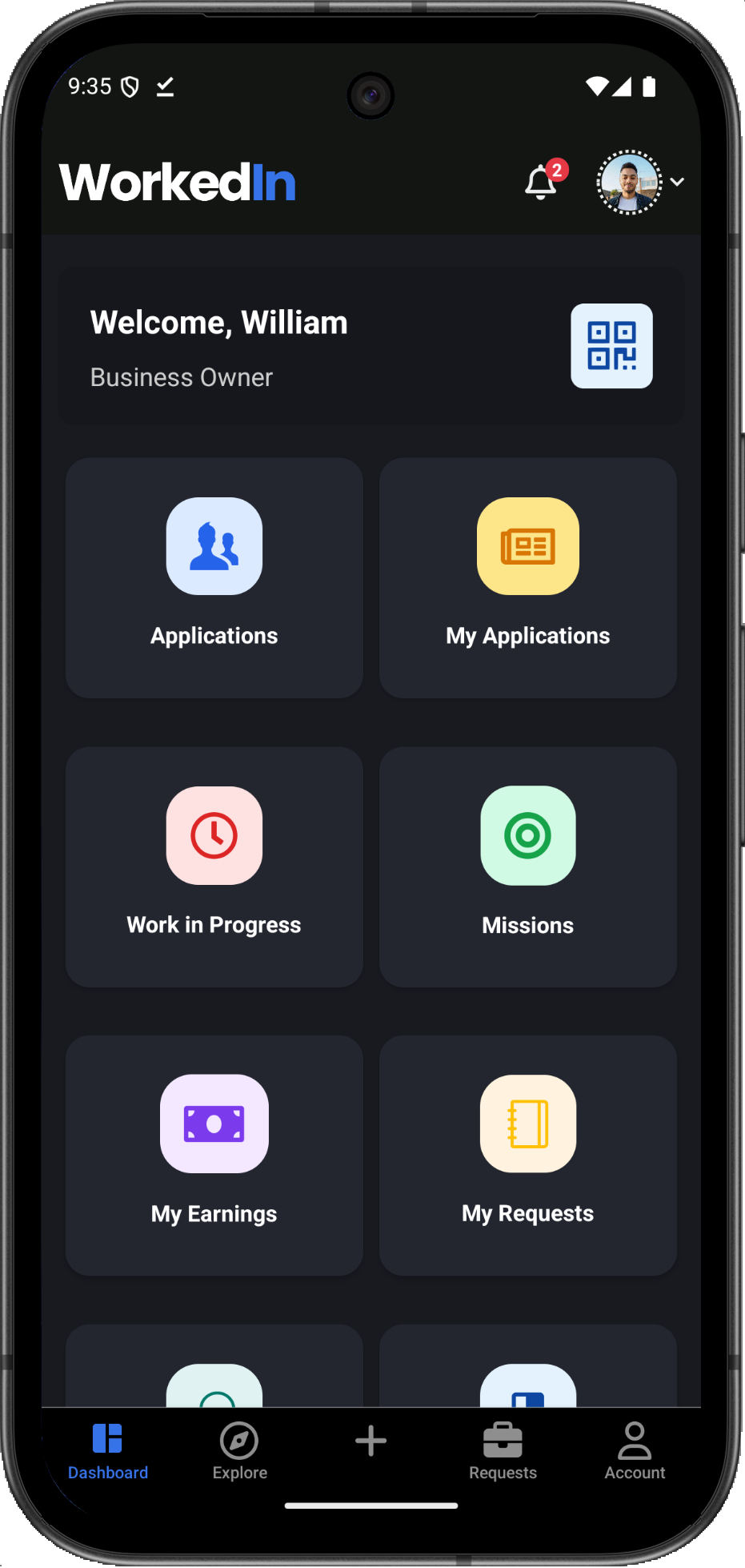 The Workedin mobile app on a phone